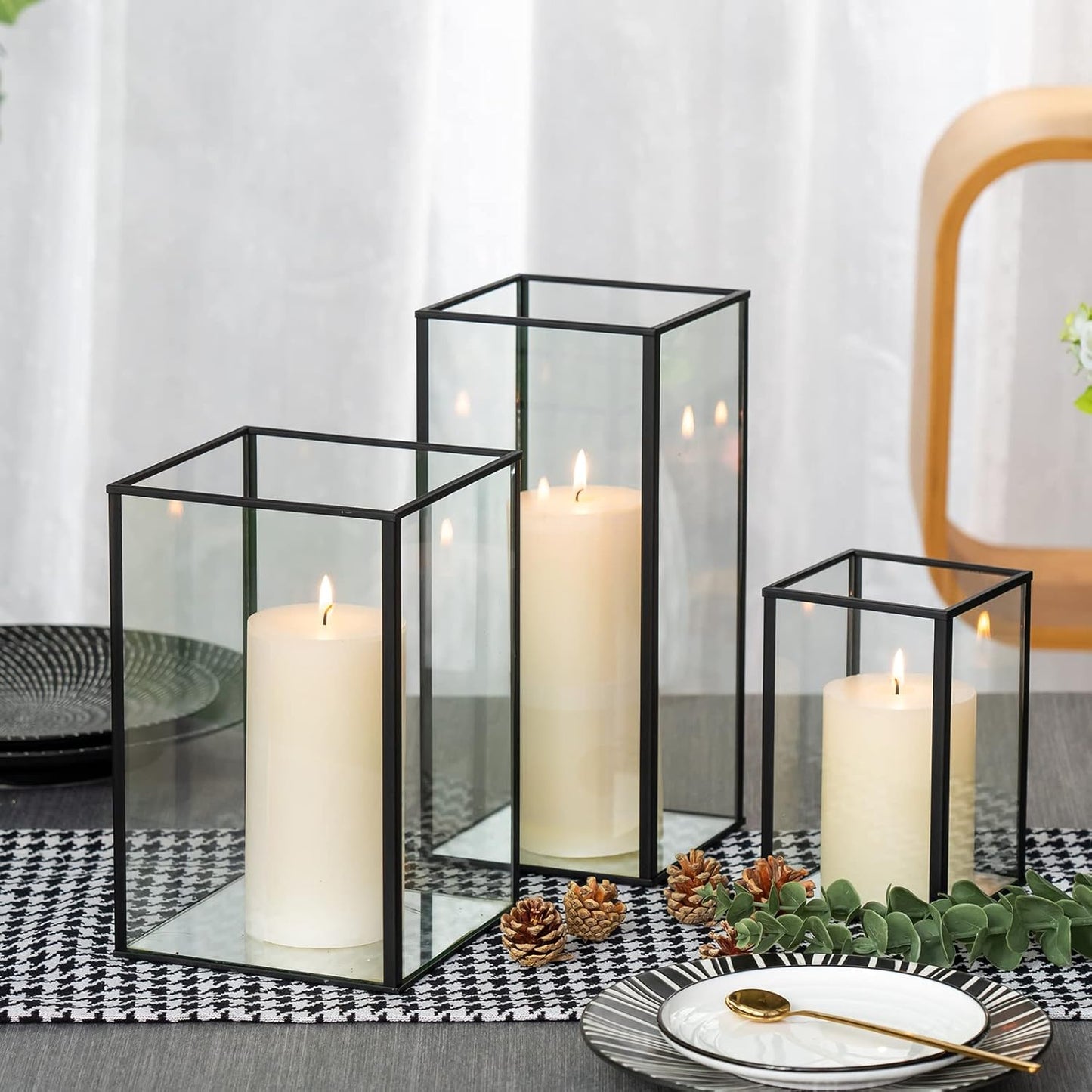 Modern Glass Lanterns (Set of 3)