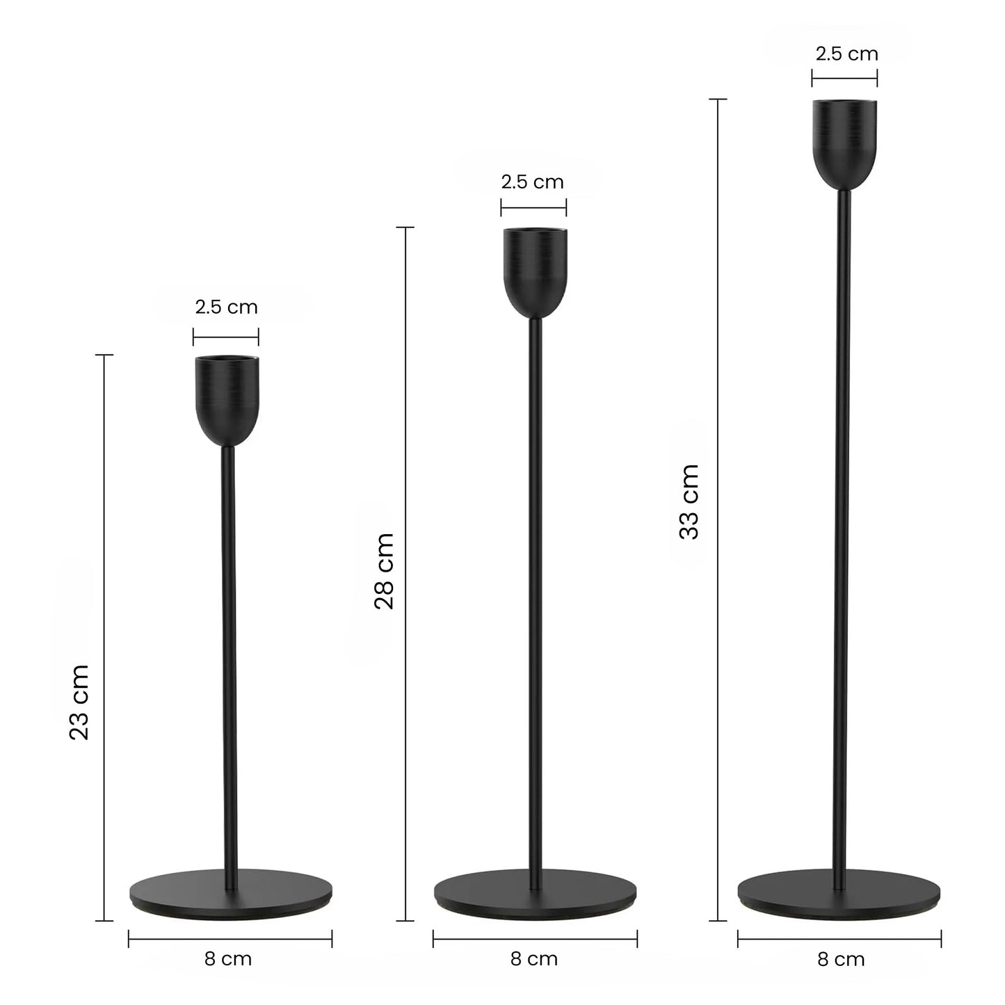 Black Taper Candle Holder - Set of 3
