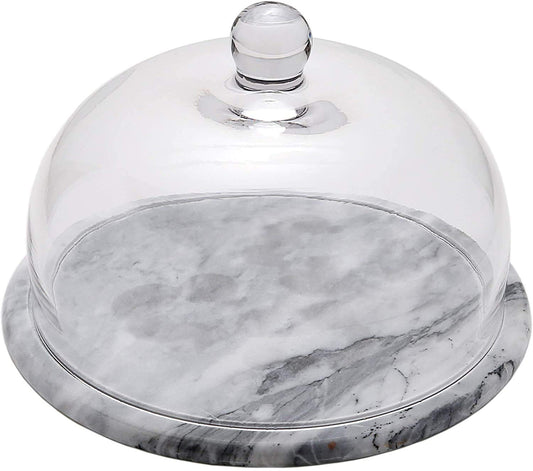 Marble Cake Stand with Glass Dome