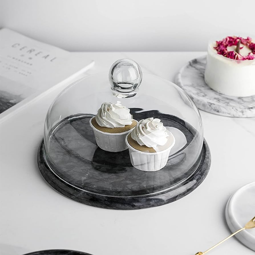 Marble Cake Stand with Glass Dome