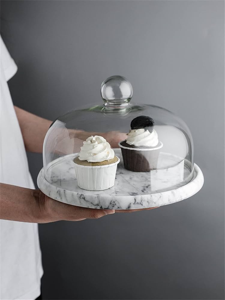 Marble Cake Stand with Glass Dome