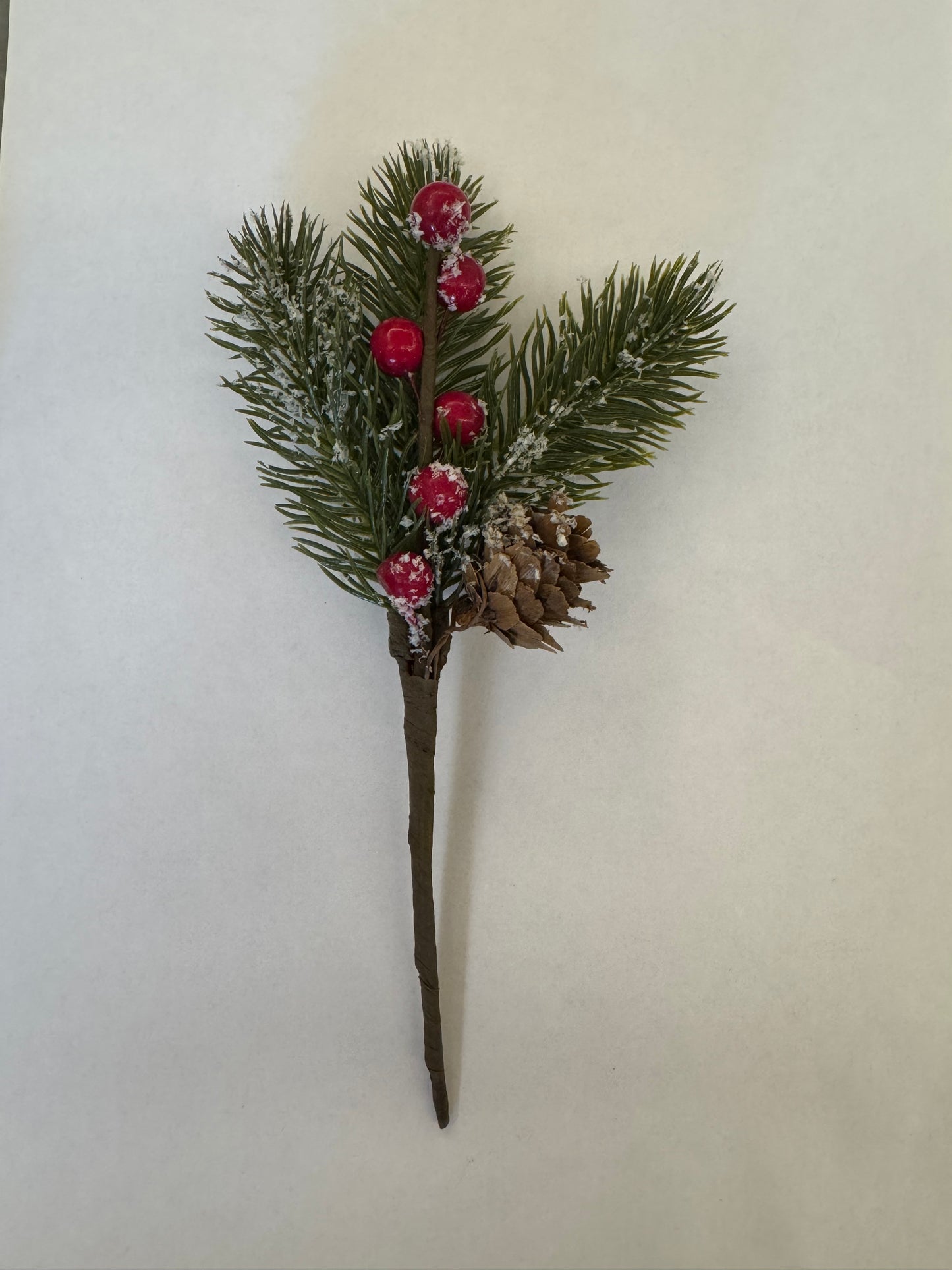 Snowy Berry Branch with Pine Cone