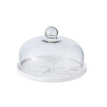 Marble Cake Stand with Glass Dome