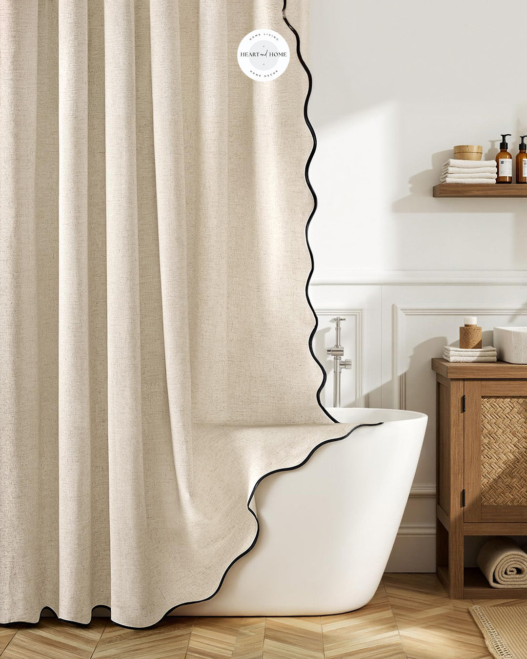 Scalloped Linen Shower Curtain