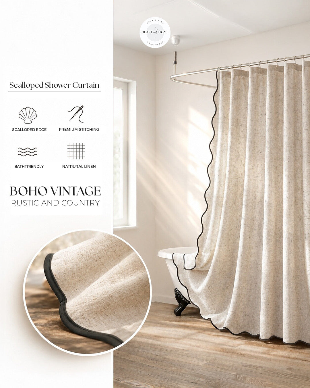Scalloped Linen Shower Curtain