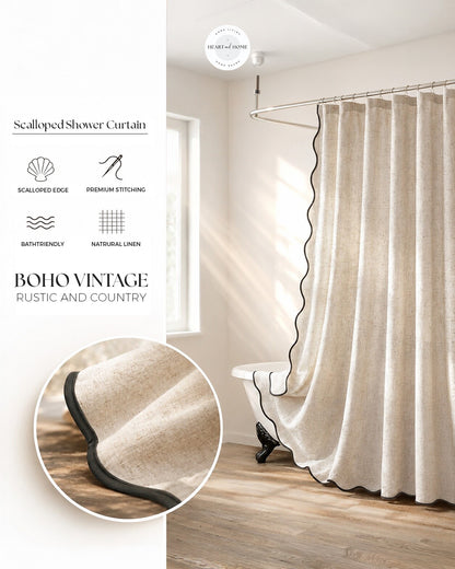 Scalloped Linen Shower Curtain