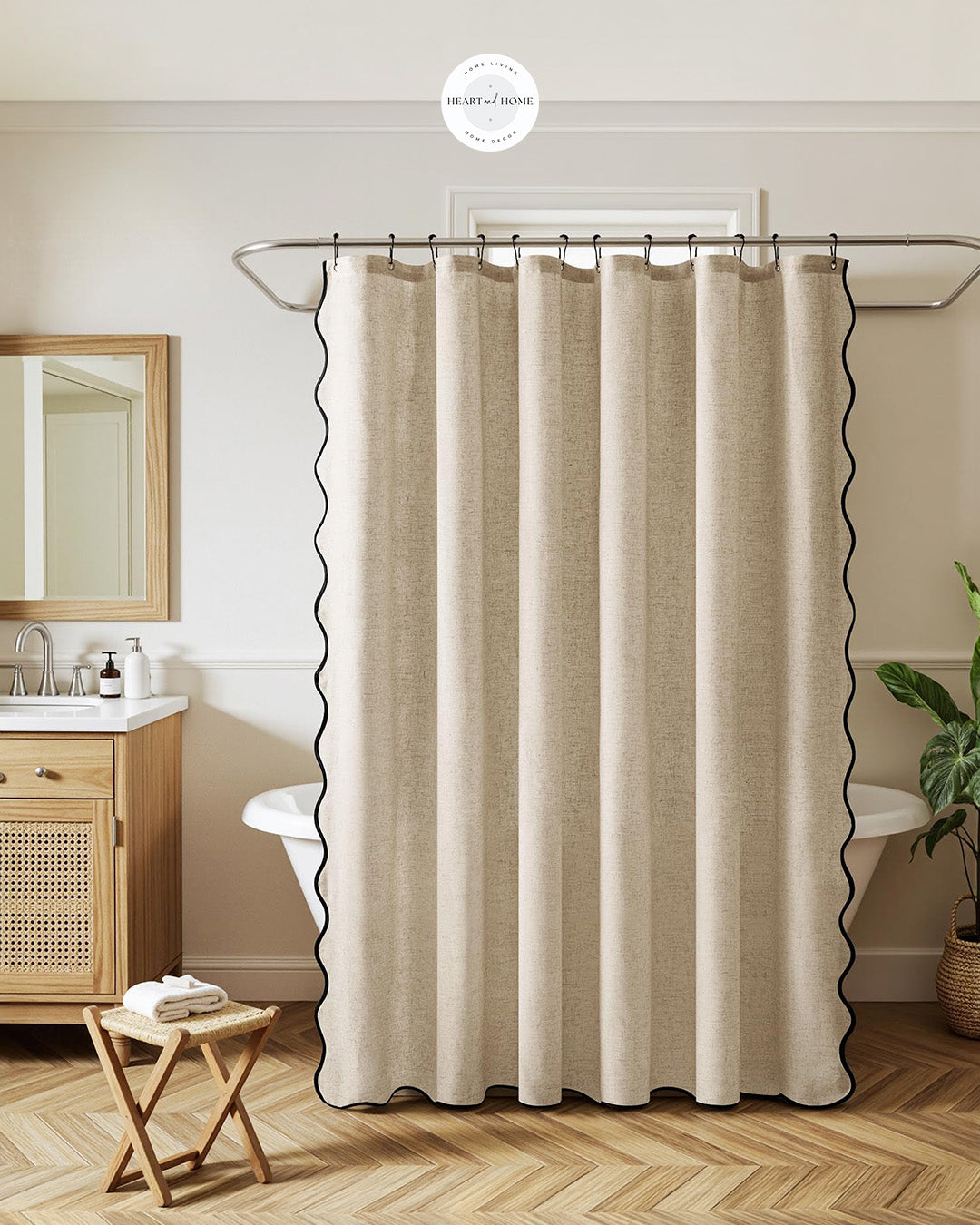 Scalloped Linen Shower Curtain
